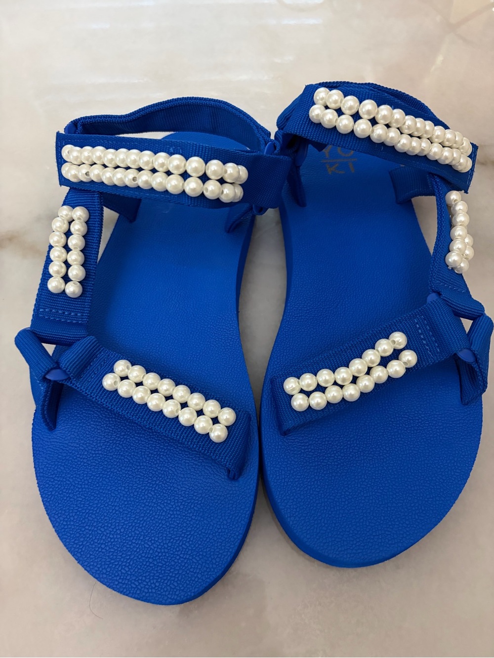 Yoki Royal Blue Pearl-Embellished Women’s Sandals